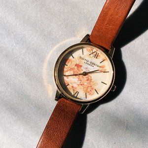 Olivia Burton Watch from Anthropologie - Floral Face & Brown Leather Strap